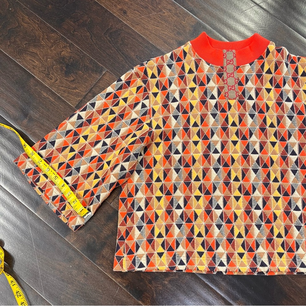 Gucci Multi-Color Geometric Knit Top with Red Collar - Picture 3 of 10